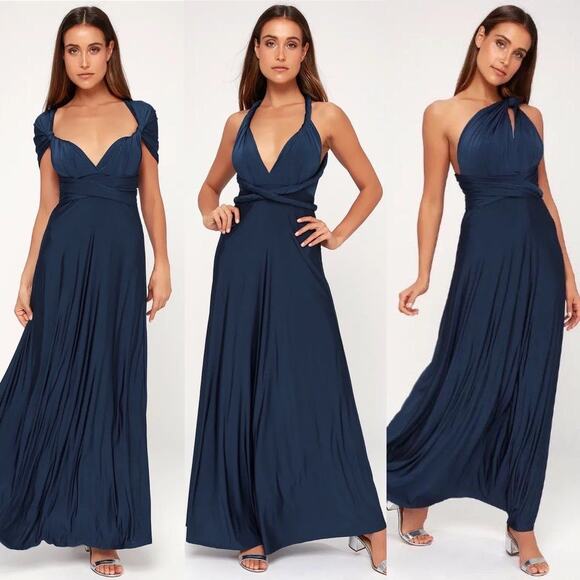 Lulus Always Stunning Convertible Multi Way Maxi Dress Size M Medium Navy - Picture 6 of 6